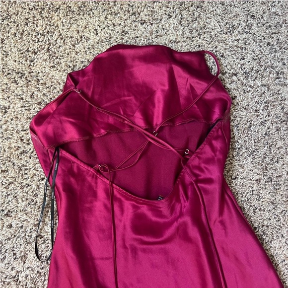 Burgundy Red Satin Cowl Slip Dress - Picture 4 of 4